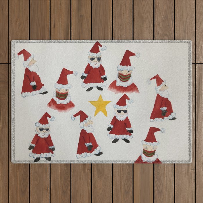 Holiday Santa Gnomes Outdoor Rug
