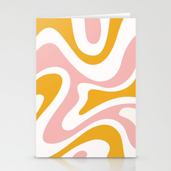 Modern Abstract Pattern 1 in Mustard Pale Pink (Liquid Swirl Design) Stationery Cards