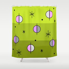 Retro Space Age Planets Stars Chartreuse Shower Curtain