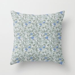 William Morris Arbutus Silver Cobalt Vintage Pattern Throw Pillow