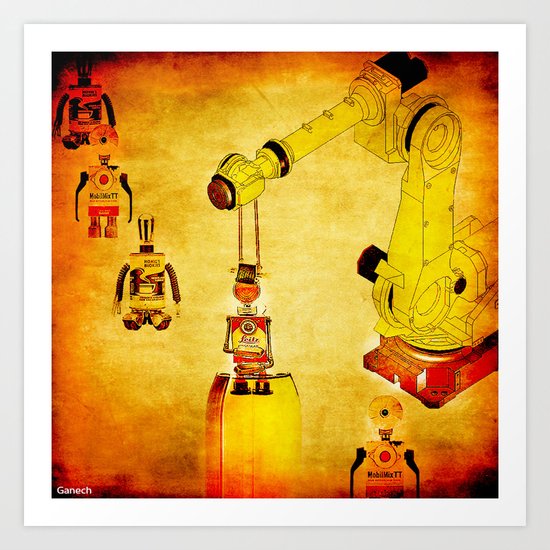Oiling of robots Art Print
