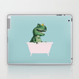 Playful T-Rex in Bathtub in Green Laptop Skin