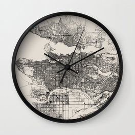 Canada, Vancouver - Black & White Aesthetic City Map Wall Clock