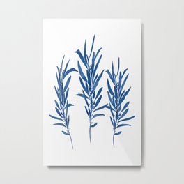 Eucalyptus Branches Blue Metal Print | Herbal, Minimalism, Floral, Tropical, Simple, Nature, Digital, Scandi, Abstract, Painting 