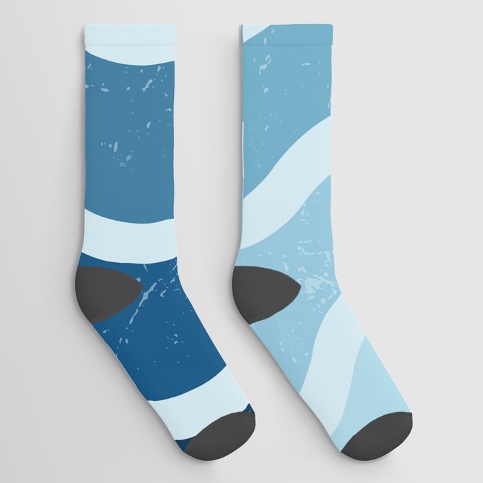 Mid Century Modern Style Wavy Pattern - Blue Socks