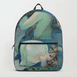Henry Clive: Mermaid with Pearl  Backpack | Aqua, Henrycliveseries, Henryclive, Mermaidseries, Turquoise, Pinupgirlseries, Mermaidwallart, Mysterious, Underwater, Fantasywallart 