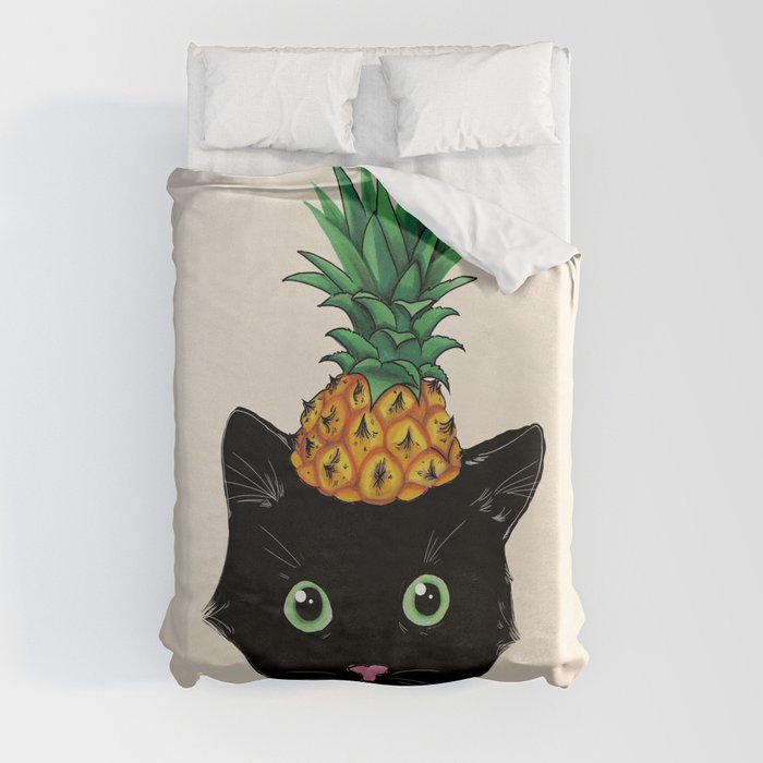 Pineapple Kitty Duvet Cover