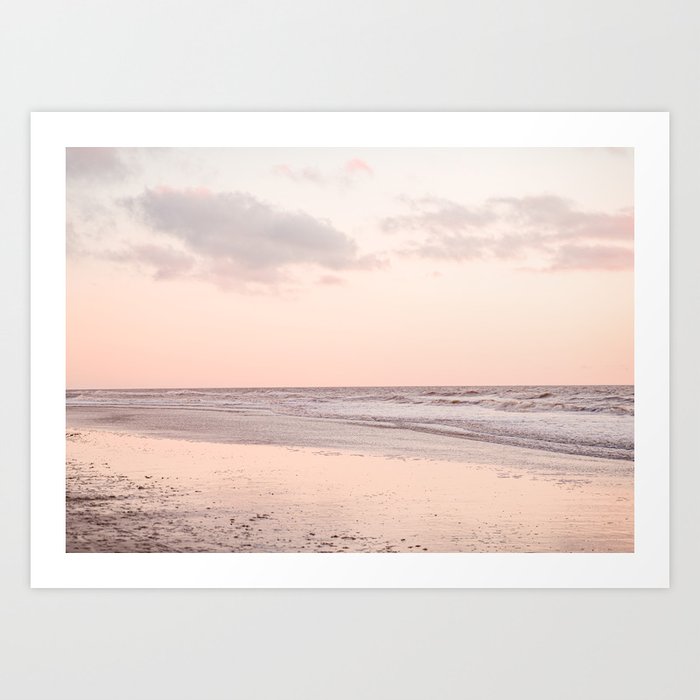 Pink Sunset In Holland Beach Art Print | Dutch Coast In Pastel Tones Art Photo | Ocean Travel Photography Art Print