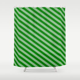[ Thumbnail: Green and Dark Sea Green Colored Lines Pattern Shower Curtain ]