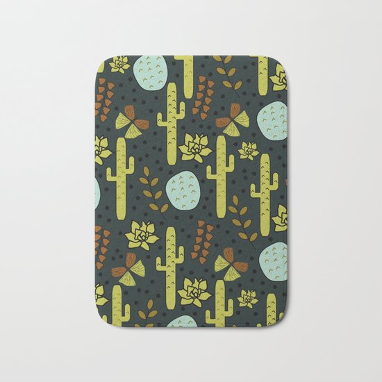 Cacti and butterflies at night Bath Mat
