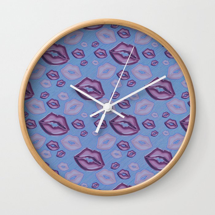 Very Periwinkle Kisses Lips in Shades of Purple Wall Clock
