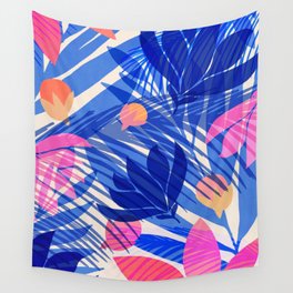 Breezy Tropics Blue Floral Design Wall Tapestry