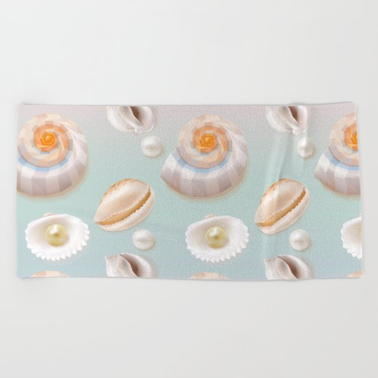Seashell Seashells Pearls on pastel multicolor backdrop on #Society6 Beach Towel