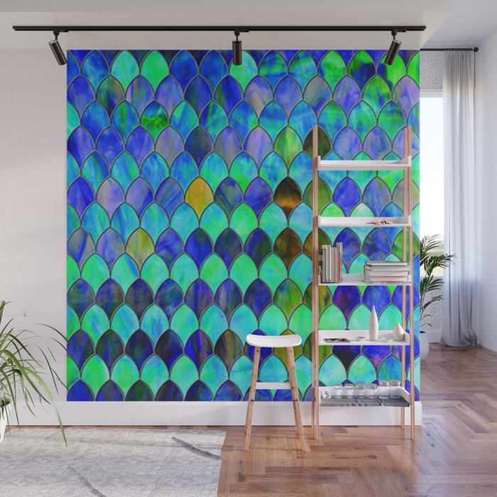 Blue Green Stained Glass Wall Mural