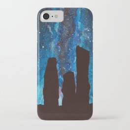 Outlander Craigh Na Dun Standing Stones Watercolor Painting with milky way galaxy iPhone Case