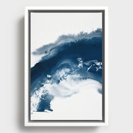 Building the Universe:  A minimal abstract acrylic painting in blue and white by Alyssa Hamilton Framed Canvas