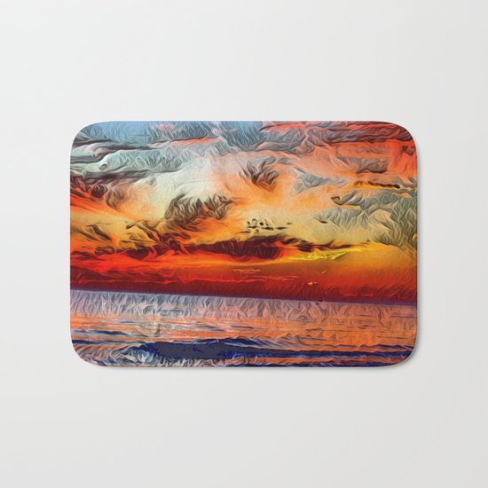 Great Lake Michigan Romantic Sunset (Painting) Bath Mat