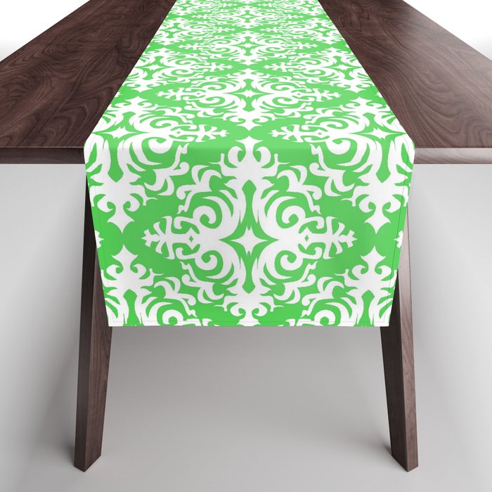 Damask (White & Green Pattern) Table Runner