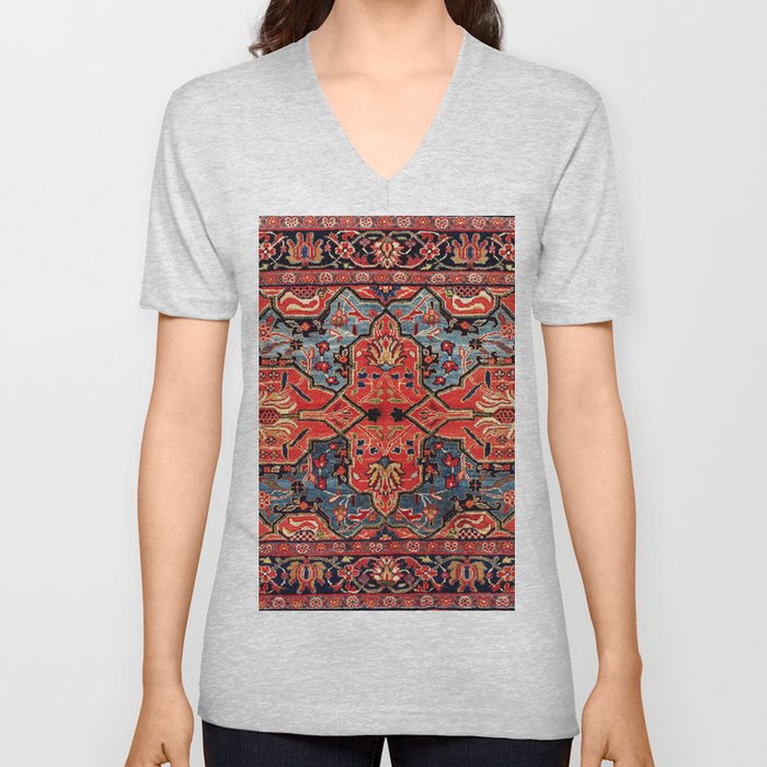 Kashan Poshti Central Persian Rug Print V Neck T Shirt