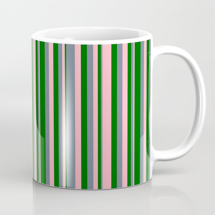 Light Pink, Slate Gray & Dark Green Colored Pattern of Stripes Coffee Mug