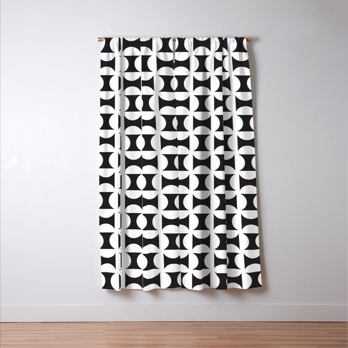 Geometric Pattern 238 Black White Curves Blackout Curtain By