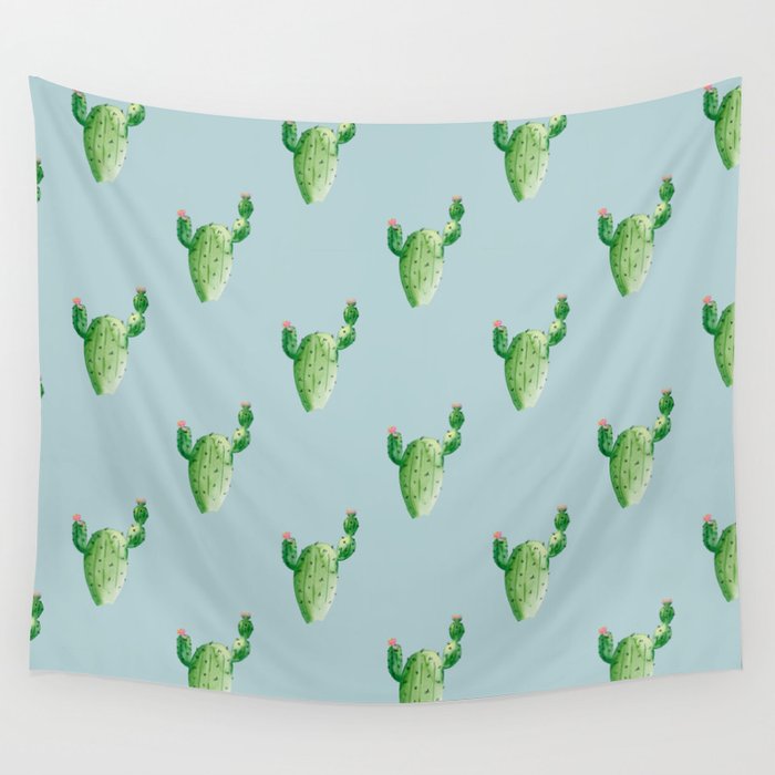 Cute Cactus with Flowers Wall Tapestry