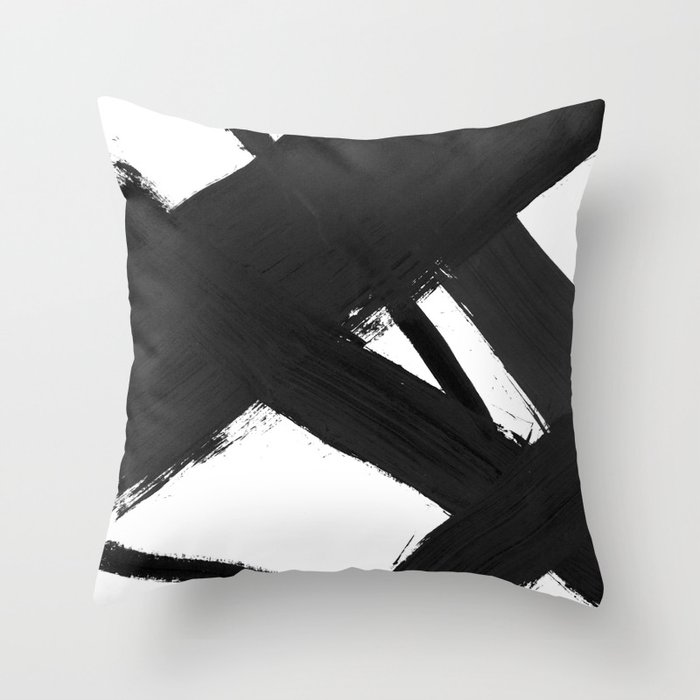 Black Brushstrokes Throw Pillow