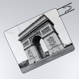 Arc de triomphe, Champs-Élysées, Paris, France black and white photographic cityscape Picnic Blanket