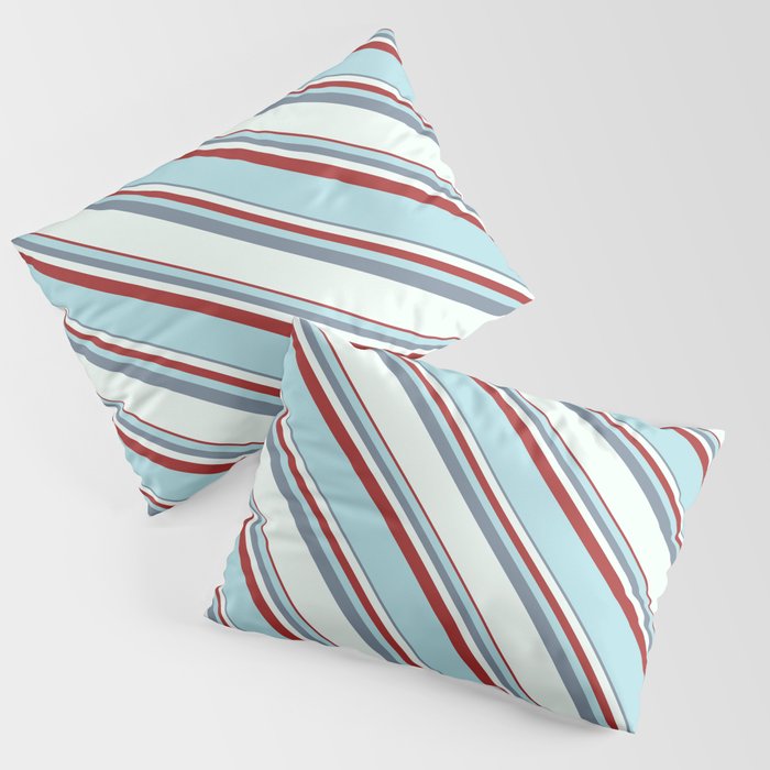 Light Slate Gray, Mint Cream, Brown & Powder Blue Colored Lined/Striped Pattern Pillow Sham