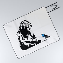 Banksy Girl with Blue Bird Picnic Blanket
