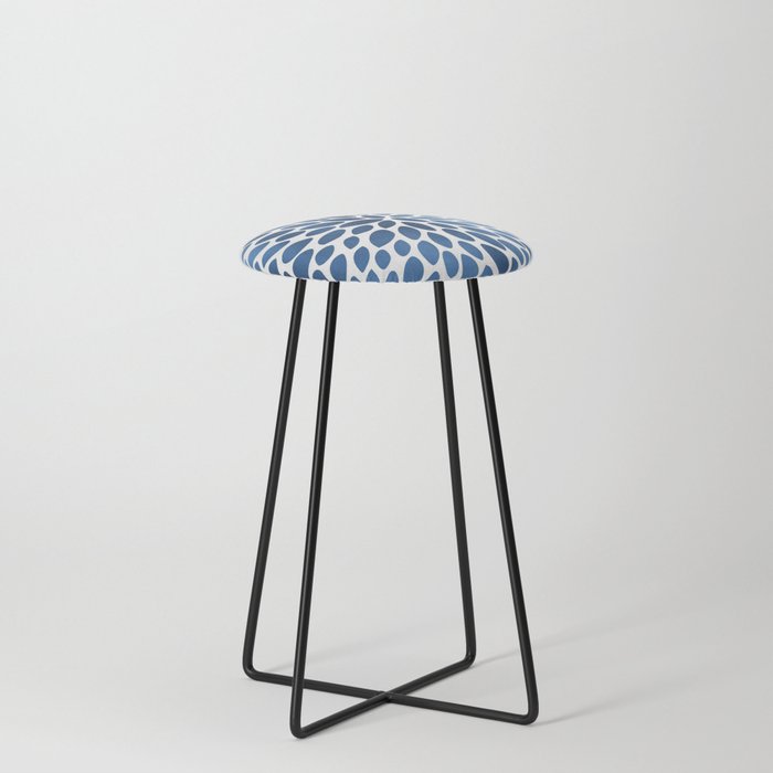 Floral Bloom, Dark Blue on White Counter Stool