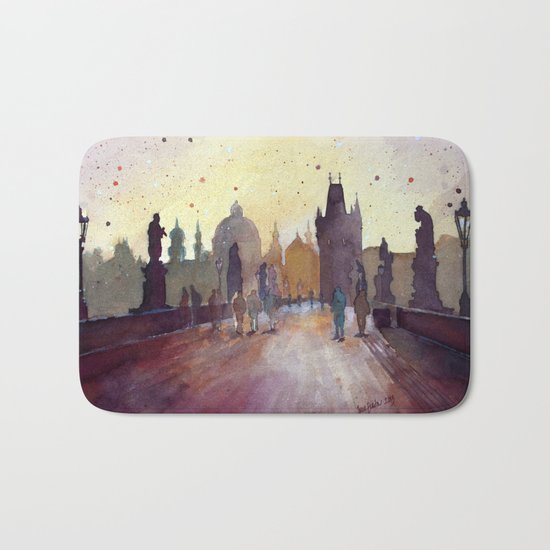 Prague, watercolor explorations in violet Bath Mat