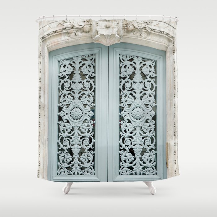 Parisian Door in Pale Blue - Paris Travel Photography Shower Curtain