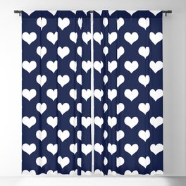 Navy Blue Love Hearts Minimalist Line Drawing Blackout Curtain