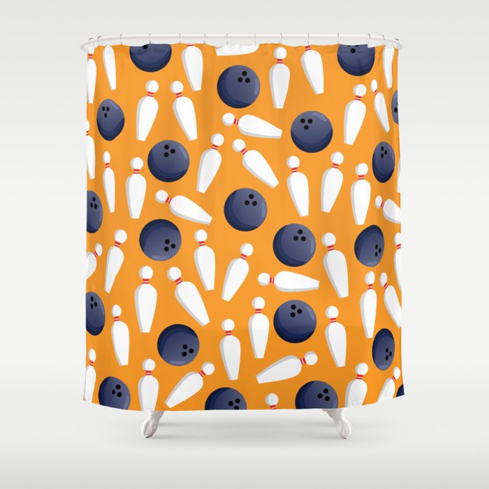 Cute Bowling Pins Yellow Bowler Print Pattern Shower Curtain