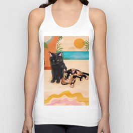 Sunny Day Beach Cat Buddies Unisex Tank Top