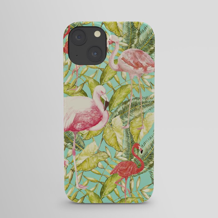 Aloha- Tropical Flamingo Bird and Palm Leaves Garden iPhone Case