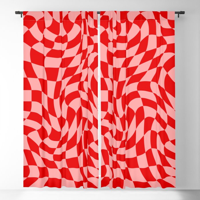 Pink and Red Wavy Checkered Print - Softroom Blackout Curtain