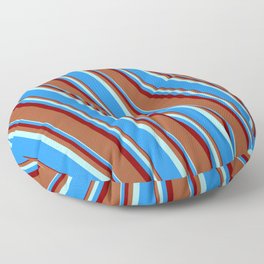[ Thumbnail: Turquoise, Blue, Maroon, and Sienna Colored Lines Pattern Floor Pillow ]