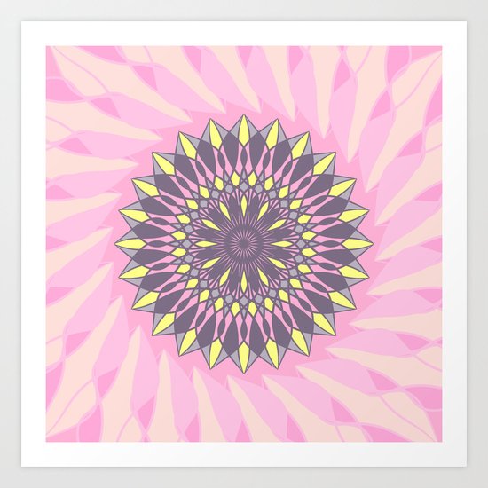 Grey and yellow mandala Art Print