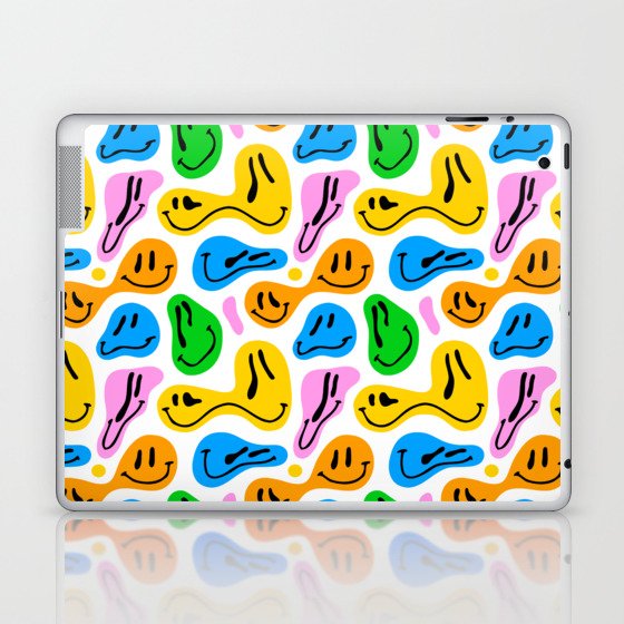 Funny melting smiling happy face colorful cartoon seamless pattern Laptop & iPad Skin