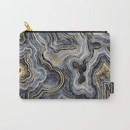 Dark Gray + Gold Stylized Geode Ripples Carry-All Pouch