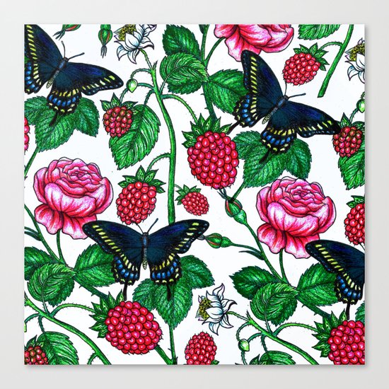 Raspberries pattern Canvas Print