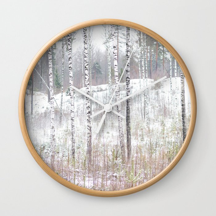 Row of Birch Trees Winter Finland Wall Clock