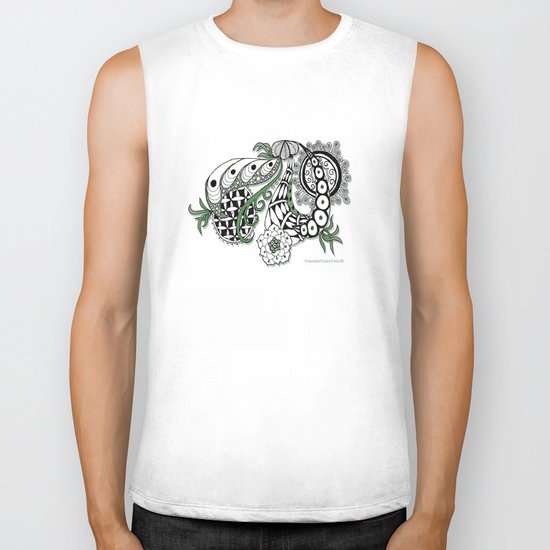 Zentangle Design - Black, White and Sage Illustration Biker Tank