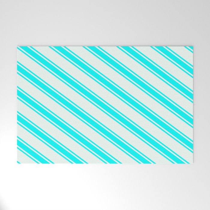 Mint Cream & Aqua Colored Lined/Striped Pattern Welcome Mat