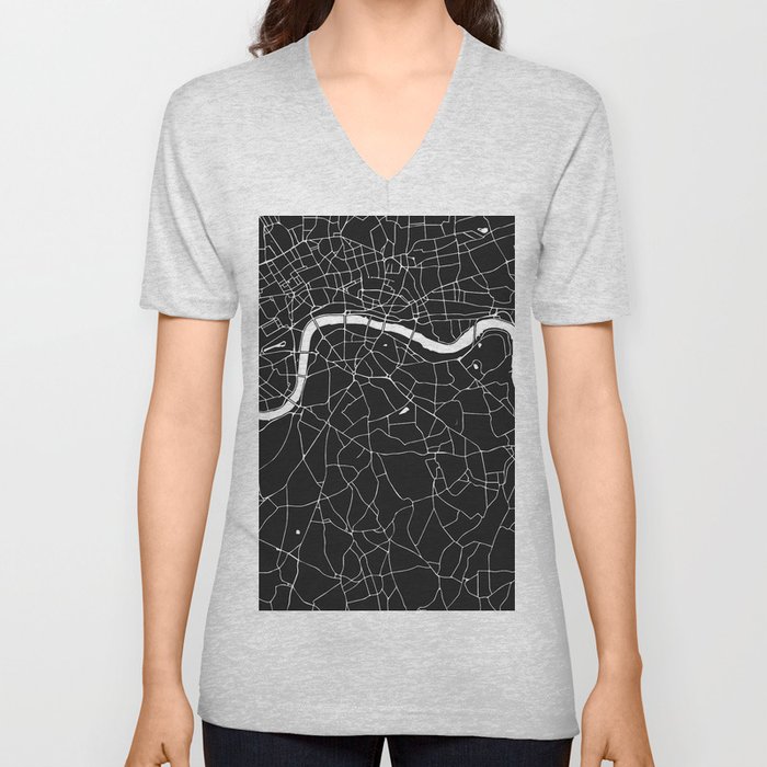 London Black on White Street Map V Neck T Shirt