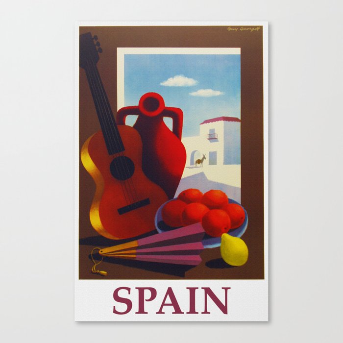 Vintage Spain Travel Poster - Guitar Canvas Print