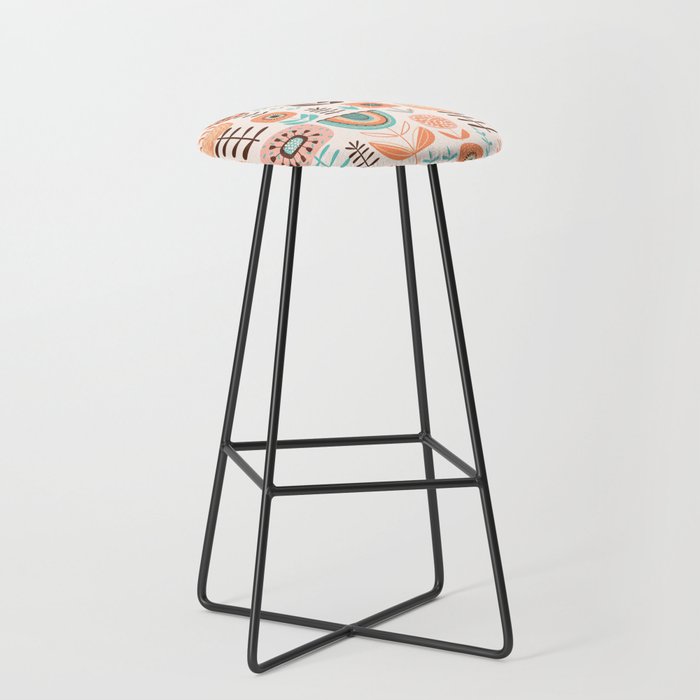 Floral Bar Stools, Folk Floral Bar Stool By Nlmiller07art Society6