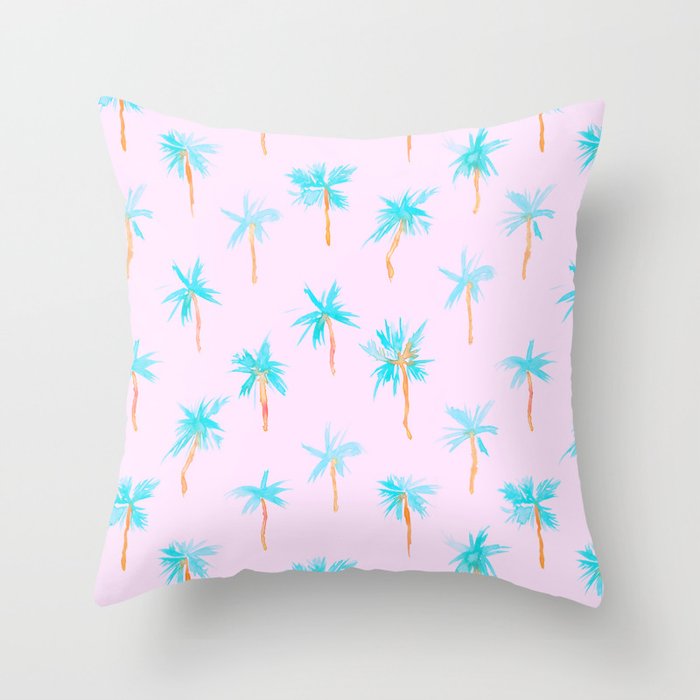 Palm d'Azur - watercolor palms on blush pink Throw Pillow